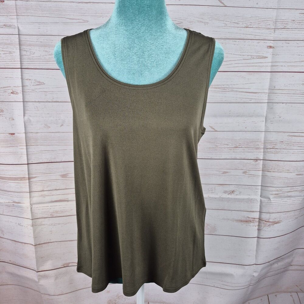 Eileen Fisher 100% Silk Scoop Neck Tank Top Green Womens Sz M Career Office